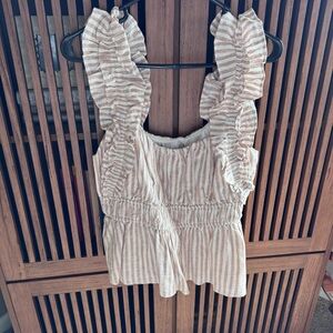 Abercrombie & Fitch Cream and Tan Striped Ruffle Tank Top NWT